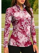 baratos Camisa Feminina-Mulheres Tintura Tie Dye Plantas Tropical Botânico floral Tops Camisa polo de caminhada Camisa de tênis Camiseta de tênis Manga Longa Imprimir Quarter Zip Pullover UPF50+ Proteção UV Elástico