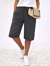 voordelige Bodems-Dames Katoenen linnen shorts Capri broeken Vrijetijdsbroek Zomer korte broeken Vakantie Basic Knielengte Medium Taille Effen Comfortabel Inelastisch Donker Grijs Zwart Wit Oranje Zomer Lente