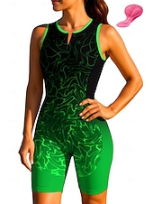 お買い得  ウィメンズトライアスロンウェア-女性用 サイクリングジャージー トライスーツ ダウンヒルジャージー ノースリーブ 夏 春 秋 ブルー ダークグレー ローズレッド+ブラック 幾何学模様 勾配 カーブ バイク サンスクリーン UV耐性 3Dパッド サイクリング 速乾性 スポーツ 衣類