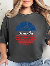  T-shirt patriottica da festa dell'indipendenza da donna in 100% cotone stampa grafica bandiera elegante basic classica a maniche corte girocollo girocollo regolare top quotidiani blu nero bianco