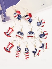 economico Accessori-Orecchini pendenti patriottici in lega per donne per il 250° anniversario degli Stati Uniti stili multipli della bandiera USA e cuori gioielli dichiarativi rossi bianchi e blu per feste e festival
