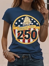  Ημέρα Αμερικανικής Ανεξαρτησίας Γυναικεία Μπλουζάκι Στάμπα Γραφική Αμερικάνικη σημαία Βίντατζ Στυλάτο Κλασσικό Κοντομάνικο Στρογγυλή Ψηλή Λαιμόκοψη Στρογγυλή Λαιμόκοψη Κανονικά μπλουζάκια
