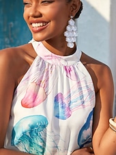 abordables Vestidos florales-Vestido largo de gasa con estampado de medusas etéreas