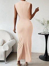 preiswerte Einfaches Kleid-Damen Maxikleid Abschlussballkleid Partykleid Freizeitkleid Cocktailkleid Elegant Mode Modern Outdoor Abendgesellschaft Party Normale Passform Einfach Ärmellos Hoher Ausschnitt Schwarz Burgunderrot
