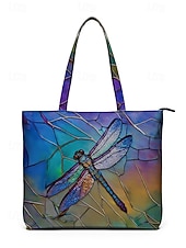 お買い得  旅行用バッグ-女性用ポリエステルトートバッグ、大容量、ジッパー開閉、トンボプリント、複数のデザイン、休暇や普段使いに最適