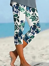 economico Stampa Floreale-Per donna Pantaloni capri Leggings Vacanza Hawaiano Elegante Capri Vita media Floreale Grafico Stampato Comodità Elasticizzato All'aperto Vacanza Formale Blu Bianco Verde Estate Primavera Autunno