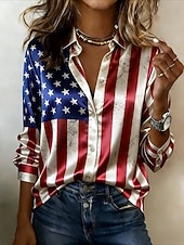  Giorno dell'Indipendenza Americana Per donna Camicia Camicia in raso Camicia button-down Camicia casual Stampato Grafico Bandiera Classico Casual Manica Lunga Colletto a Camicia Top Regolari