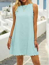 halpa Witte Casual Jurken-Women's Mini Dress Sundress White Dress Cotton Linen Dress Basic Casual Daily Vacation Date Regular Fit Plain Sleeveless Crew Neck Blue Black White Pink Summer Spring