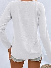 levne jednoduché tričko-Dámské Tričko Tlačítko Přední S texturou Pevná barva Módní Na běžné nošení Dlouhý rukáv Do V Dlouhé topy Denní Jdeme ven Tmavěhnědá Travní zelená Černá Bílá Rubínově červená Jaro Podzim