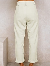 voordelige Rechthoekige Broeken-Dames Broek Corduroybroek Vrijetijdsbroek Recht Modieus Streetwear Basic Volledige lengte Hoge taille Effen Zak Comfortabel Inelastisch Dagelijks Vakantie Straat Zwart Wit Marineblauw Oranje Lente
