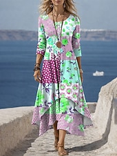 cheap Floral Dress-Women's Midi Dress Shift Dress Casual Daily Holiday Regular Fit Floral Graphic Long Sleeve Crew Neck Blue Pink Green Summer Spring