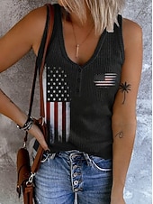  День независимости Патриотичная женская майка с графическим флагом винтажная тропическая стильная без рукавов V-образный вырез обычные топы повседневные принт синий лето весна