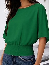  Per donna Maglietta Arricciato in vita Tinta unica Elegante Casual Manica Corta Manica a pipistrello Girocollo Top Regolari Quotidiano Uscire Nero Bianco Verde Caffè Grigio Estate Primavera