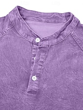 cheap Basic T shirts-Men's T Shirt Henley Shirt 100% Cotton Acid Wash Shirt Tee Top Long Sleeve Plain Vintage Streetwear Casual Washed Raglan Sleeves Stand Collar Henley Casual Home Street Spring Fall Fall &amp; Winter Black