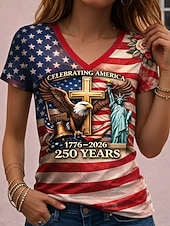 billige Uavhengighetsdag Topp-Uavhengighetsdag amerikansk jubileum patriotisk dameskjorte trykk grafikk flagg amerikansk flagg vintage stilig klassisk kortermet V-hals vanlig topper daglig rød sommer vår