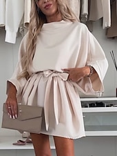 preiswerte Weißes Kleid-Damen Minikleid A Linie Kleid Sommerkleid Lässig Täglich Lässiger Schnitt Einfach Dreiviertelarm Rundhalsausschnitt Blau Rosa Violett Purpur Sommer Frühling