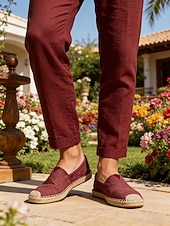 Χαμηλού Κόστους Ανδρες-Ανδρικά παπούτσια εσπαντρίγια σε μπορντό χρώμα, slip-on σχέδιο με σόλα εσπαντρίγια από γιούτα, casual &amp; άνετα, ιδανικά για υπαίθρια θέρετρα και χαλαρές αποδράσεις.