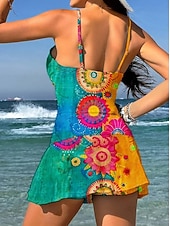 abordables Tankinis-Mujer Bañadores Una pieza Falda Traje de baño Elegante Vacaciones Floral Graphic Escote en Pico Sin Mangas Trajes de baño