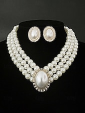 Недорогие Свадьба ACC-Женский комплект из ожерелья и сережек из искусственного жемчуга, винтажное элегантное многослойное колье-чокер с овальным кулоном, классические свадебные украшения для свадьбы, вечерних вечеринок и торжественных мероприятий.