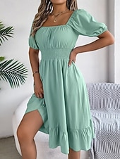 economico Vestito bianco-Per donna Mini Abito Abito a trapezio Abito Estivo Casual Quotidiano Vestibilità regolare Semplice Manica Corta Collo quadrato Blu Nero Rosa Marrone chiaro Estate