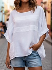 economico T-shirt semplice-Per donna Blusa Tinta unica Elegante Casual Mezza Manica Girocollo Top Regolari Quotidiano Blu Bianco Giallo Rosso Blu marino Estate Primavera