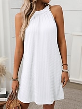 abordables Vestido blanco-Mujer Mini vestido Vestido informal Vestido de verano Elegante Moda Moderno Exterior Vacaciones Noche Ajuste regular Plano Sin Mangas Cuello halter Negro Blanco Verde Claro Rosa Verano Primavera