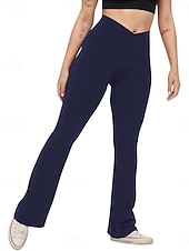 baratos Leggings lisas-Mulheres Calças leggings flare Moda Roupa de rua Básico Comprimento total Cintura Alta Tecido Cintura elástica Confortável Com Stretch Diário Ginásio Ioga Preto Azul Marinha Azul Verde Primavera
