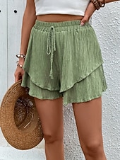 baratos Shorts esportivos-Mulheres chinês Calção Férias Moda Roupa de rua Curto Cintura Alta Tecido Frufru Multi Camadas Cintura elástica Confortável Conforto Macio Com Stretch Ao ar livre Rua Azul marinho Preto Branco Vinho