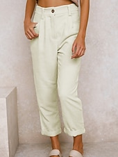voordelige Rechthoekige Broeken-Dames Broek Corduroybroek Vrijetijdsbroek Recht Modieus Streetwear Basic Volledige lengte Hoge taille Effen Zak Comfortabel Inelastisch Dagelijks Vakantie Straat Zwart Wit Marineblauw Oranje Lente