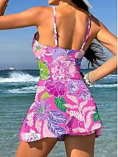 levne Tankiny-Dámské Plavky Jeden kus Sukně Plavky Elegantní prázdniny Květinový Grafika Do V Bez rukávů Plavky