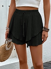 baratos Shorts esportivos-Mulheres chinês Calção Férias Moda Roupa de rua Curto Cintura Alta Tecido Frufru Multi Camadas Cintura elástica Confortável Conforto Macio Com Stretch Ao ar livre Rua Azul marinho Preto Branco Vinho