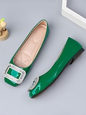 baratos Dama de honra-Sapatilhas femininas verde-esmeralda com fivela de cristal – sapatos elegantes para damas de honra em casamentos ao ar livre no jardim.