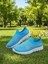 economico Sneakers da donna-scarpe da ginnastica slip-on da donna con strass rosa - tomaia in Flyknit traspirante, leggere &amp;scarpe sportive casual scintillanti per camminare, fare jogging, viaggiare, indossare ogni giorno