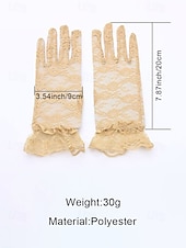 baratos Casamento ACC-Luvas femininas de poliéster com renda, design floral elegante e transparente, macias e leves, estilo clássico vintage em diversas cores, ideais para noivas, casamentos, festas noturnas, formaturas e eventos formais.
