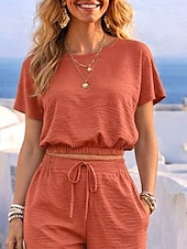 preiswerte Blusenanzüge für Damen-Damen Hosen-Sets Bolero Kurzarm Rundhals Einfach Kordelzug Mode Streetwear Lässig Täglich Outdoor Schwarz Weiß Hellgrün Sommer Normale Passform