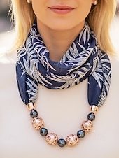 billiga Halsdukar för kvinnor-Damhalsband i bohemisk chiffong, mjuk polyesterhalsduk med blommönster och pärlhänge, lätt modeaccessoar för kvinnor, perfekt för vardagskläder, semester och resor.