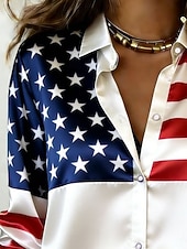  Giorno dell'Indipendenza Americana Per donna Camicia Camicia in raso Camicia button-down Camicia casual Stampato Grafico Bandiera Americana Elegante Classico Casual Manica Lunga Colletto a Camicia