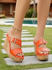 Недорогие Сандалии на танкетке-Модные женские желтые босоножки на высоком каблуке с регулируемым ремешком – стильные летние сандалии для отдыха на природе, в отелях и на летних каникулах.