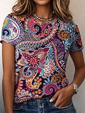 economico T-shirt Boho-Per donna Maglietta Stampato Floreale Grafico Paisley Bohemien Vintage Elegante Manica Corta Girocollo Scollo a V Top lunghi Quotidiano Uscire Weekend Blu Nero Verde chiaro Viola Verde Estate