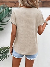 baratos Camiseta lisa-Mulheres Camiseta T-shirt Côr Sólida Moda à moda Clássico Manga Curta Decote V Tops regulares Diário Para Noite Final de semana Rosa Verde Tropa Vermelho Marron Verde Verão Primavera