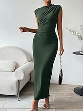 preiswerte Einfaches Kleid-Damen Maxikleid Abschlussballkleid Partykleid Freizeitkleid Cocktailkleid Elegant Mode Modern Outdoor Abendgesellschaft Party Normale Passform Einfach Ärmellos Hoher Ausschnitt Schwarz Burgunderrot