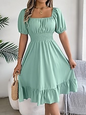 economico Vestito bianco-Per donna Mini Abito Abito a trapezio Abito Estivo Casual Quotidiano Vestibilità regolare Semplice Manica Corta Collo quadrato Blu Nero Rosa Marrone chiaro Estate