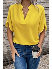economico T-shirt semplice-Blusa Top eleganti Per donna Nero Bianco Giallo Tinta unita / tinta unita Sexy Giornaliero Elegante A V Standard S
