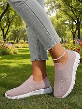 economico Sneakers da donna-scarpe da ginnastica slip-on da donna con strass rosa - tomaia in Flyknit traspirante, leggere &amp;scarpe sportive casual scintillanti per camminare, fare jogging, viaggiare, indossare ogni giorno