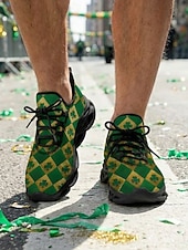  miesten Pyhän Patrickin päivän apilankuvioiset lenkkarit - kevyet urheilukengät ilmatyynypohjalla, vihreät &kultainen muotoilu, sopii erinomaisesti vapaa-ajan käyttöön &paraatit