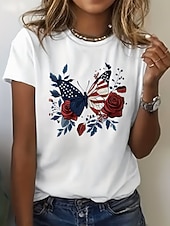  Den nezávislosti Americký výroční Patriotic Dámské tričko Tisk Grafika Americká vlajka Vintage Stylové Klasické Krátký rukáv Kulatý krk Běžné Top Daily Víkend Modrá Bílá Červená