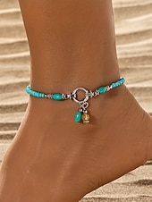 baratos Pulseira Feminina-Pulseira de tornozelo feminina estilo boêmio com miçangas coloridas de resina e pingente charmoso. Leve e prática, ideal para usar no dia a dia, em férias, resorts e no verão.