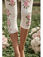 abordables -Femmes Pantalon capri Chinos Leggings Vacances ancien Streetwear Longueur mollet Taille haute Fleuri Graphique Impression Confort Doux Confortable Élastique Quotidien Extérieur Vacances Blanche Ét