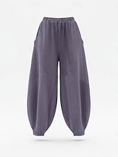 cheap Premium Linen Collection-Women's Linen Bloomers Trousers Mid Waist Full Length Drawstring Pocket Vacation Blue Violet Green Summer Fall