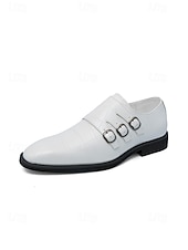 economico Scarpe da monaco-mocassini da uomo in similpelle bianca da matrimonio dal design moderno, eleganti scarpe formali per lo sposo e gli invitati al matrimonio